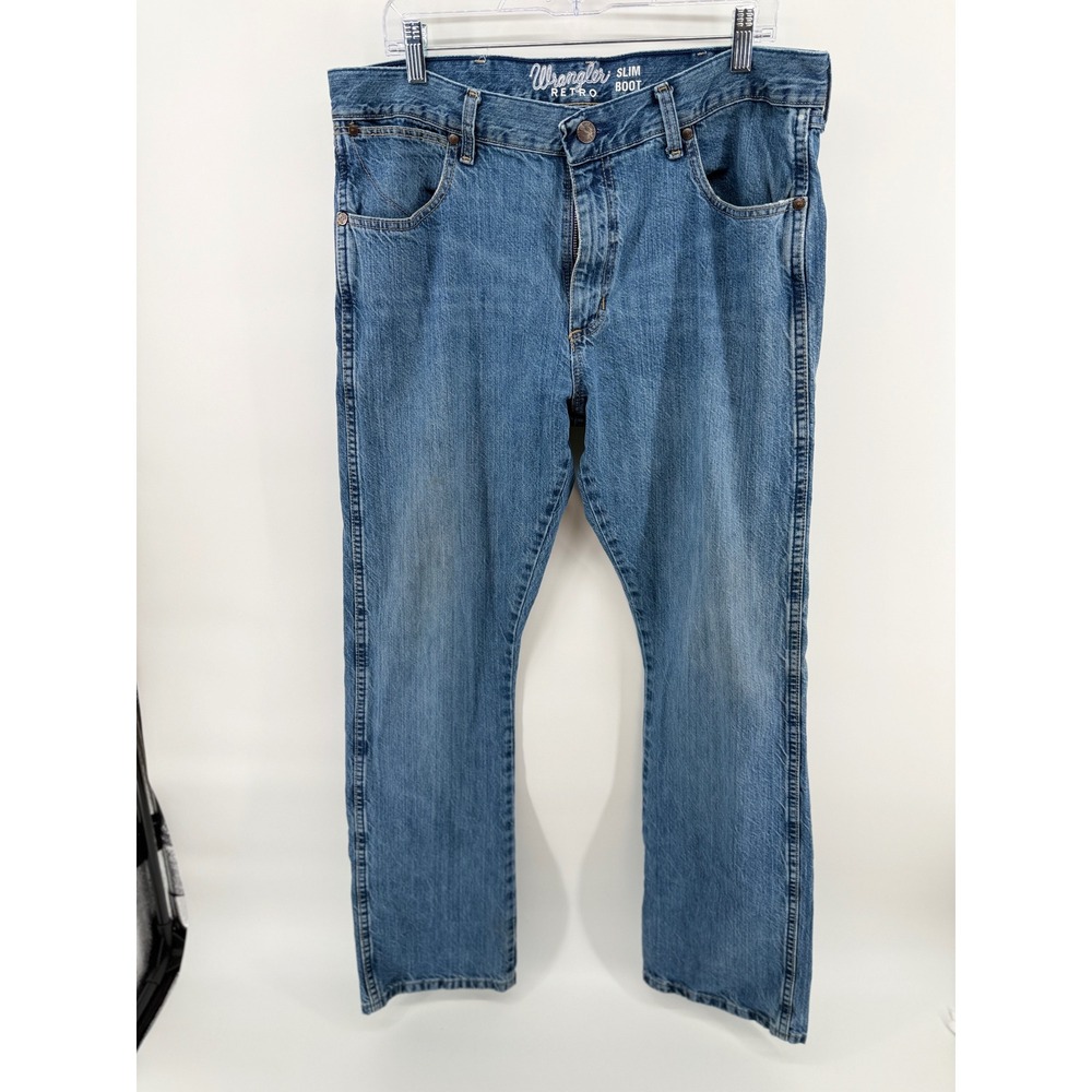 Wrangler Retro Slim Boot Cut Jeans Mens 36x34 Blue Denim Western Workwear